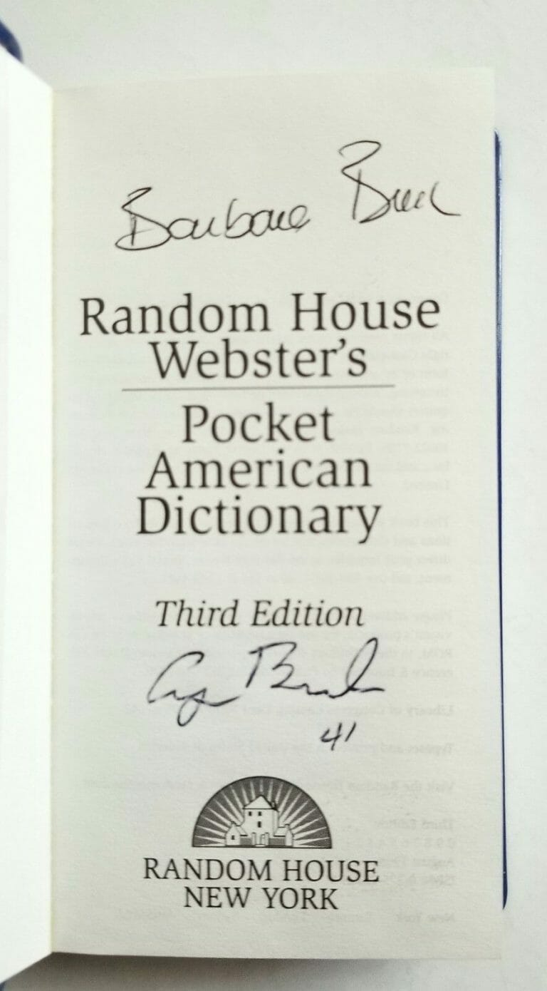 GEORGE H W & BARBARA BUSH SIGNED PRESIDENTIAL LIBRARY POCKET DICTIONARY JSA LOA
 COLLECTIBLE MEMORABILIA