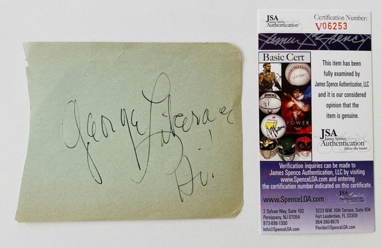 GEORGE LIBERACE SIGNED AUTOGRAPHED 4 X 4.5 ALBUM PAGE JSA CERTIFIED
 COLLECTIBLE MEMORABILIA