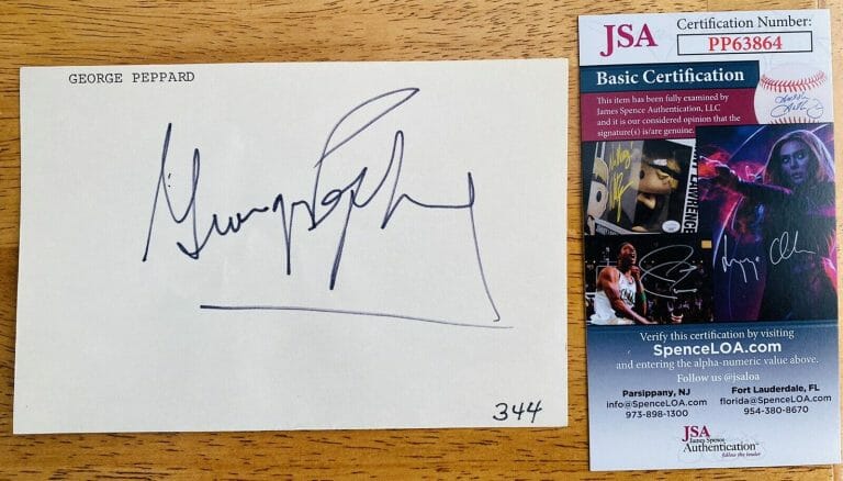 GEORGE PEPPARD SIGNED AUTOGRAPHED 4×6 CARD JSA CERTIFIED A-TEAM
 COLLECTIBLE MEMORABILIA