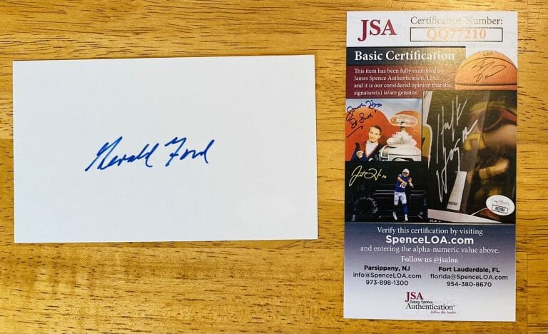 GERALD FORD SIGNED AUTOGRAPHED 3×5 CARD JSA CERTIFIED PRESIDENT 2
 COLLECTIBLE MEMORABILIA