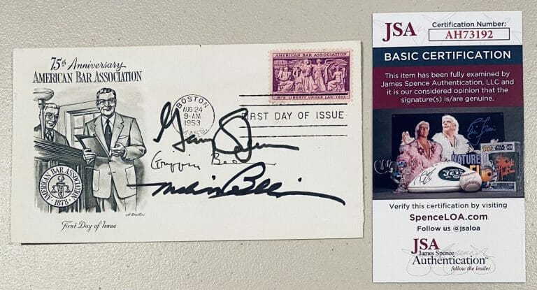 GERRY SPENCE MELVIN BELLI GRIFFIN BELL SIGNED FIRST DAY COVER JSA CERT ATTORNEYS
 COLLECTIBLE MEMORABILIA