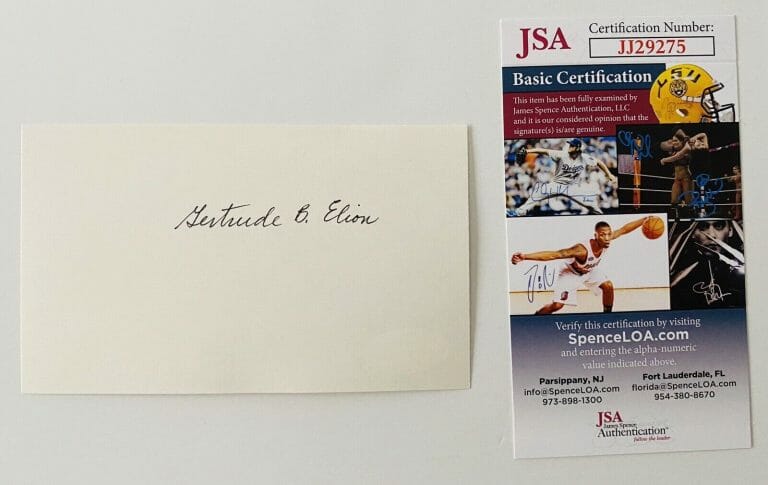 GERTRUDE B. ELION SIGNED AUTOGRAPHED 3×5 CARD JSA CERT NOBEL PRIZE AZT AIDS
 COLLECTIBLE MEMORABILIA