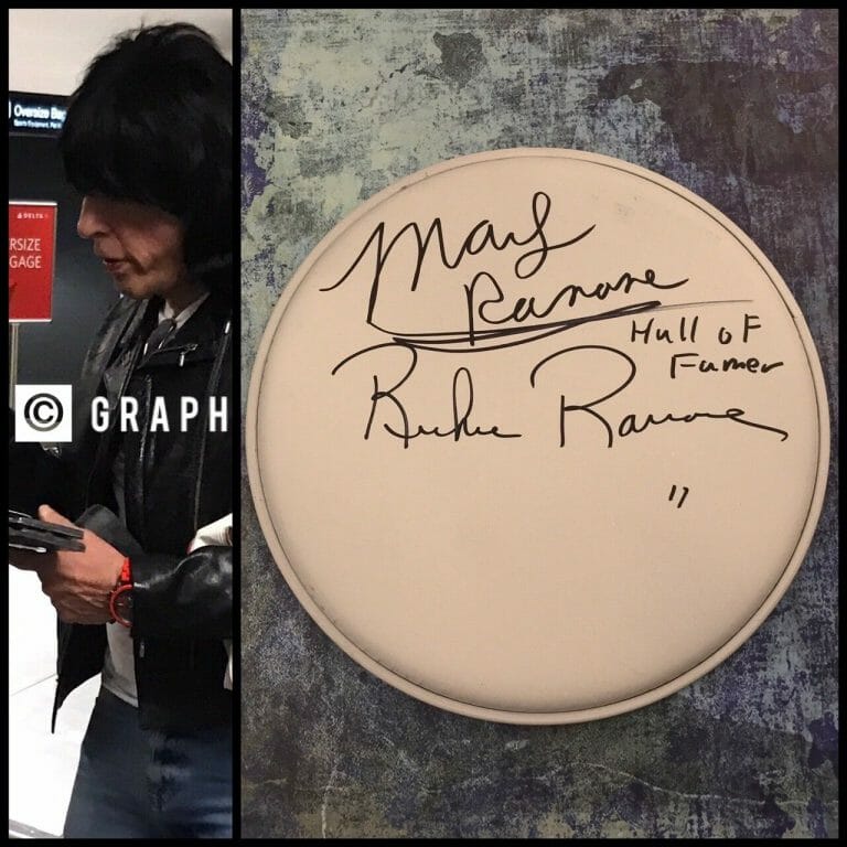 GFA MARKY & RICHIE RAMONE * THE RAMONES * BAND SIGNED DRUMHEAD PROOF AD1 COA COLLECTIBLE MEMORABILIA