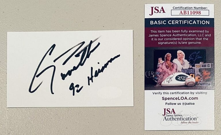 GINO TORRETTA SIGNED AUTOGRAPHED 3×5 CARD JSA CERTED HEISMAN MIAMI HURRICANES
 COLLECTIBLE MEMORABILIA