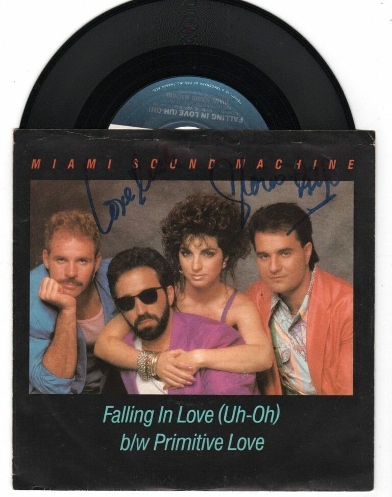 GLORIA ESTEFAN SIGNED MIAMI SOUND MACHINE: FALLING IN LOVE 7″ VINYL COA
 COLLECTIBLE MEMORABILIA