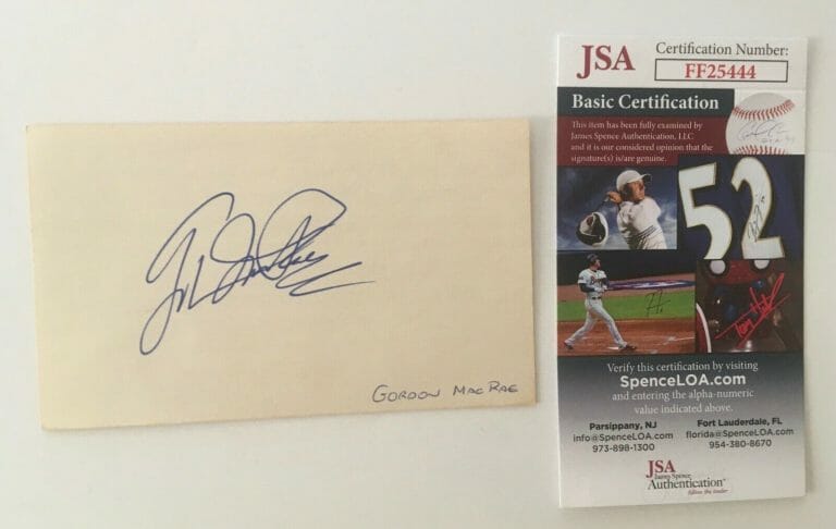 GORDON MACRAE SIGNED AUTOGRAPHED 3×5 CARD JSA CERTIFIED
 COLLECTIBLE MEMORABILIA