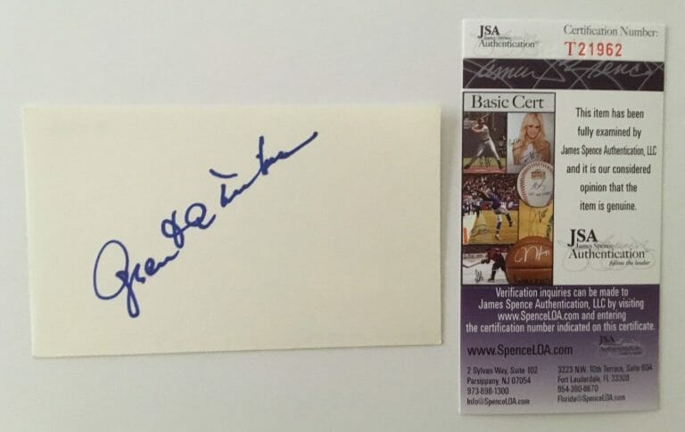 GRANT TINKER SIGNED AUTOGRAPHED 3×5 CARD JSA CERTIFIED NBC CHAIRMAN & CEO
 COLLECTIBLE MEMORABILIA