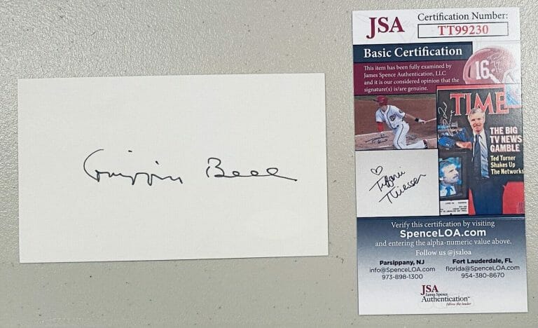 GRIFFIN BELL SIGNED AUTOGRAPHED 3×5 CARD JSA CERT JIMMY CARTER ATTORNEY GENERAL
 COLLECTIBLE MEMORABILIA