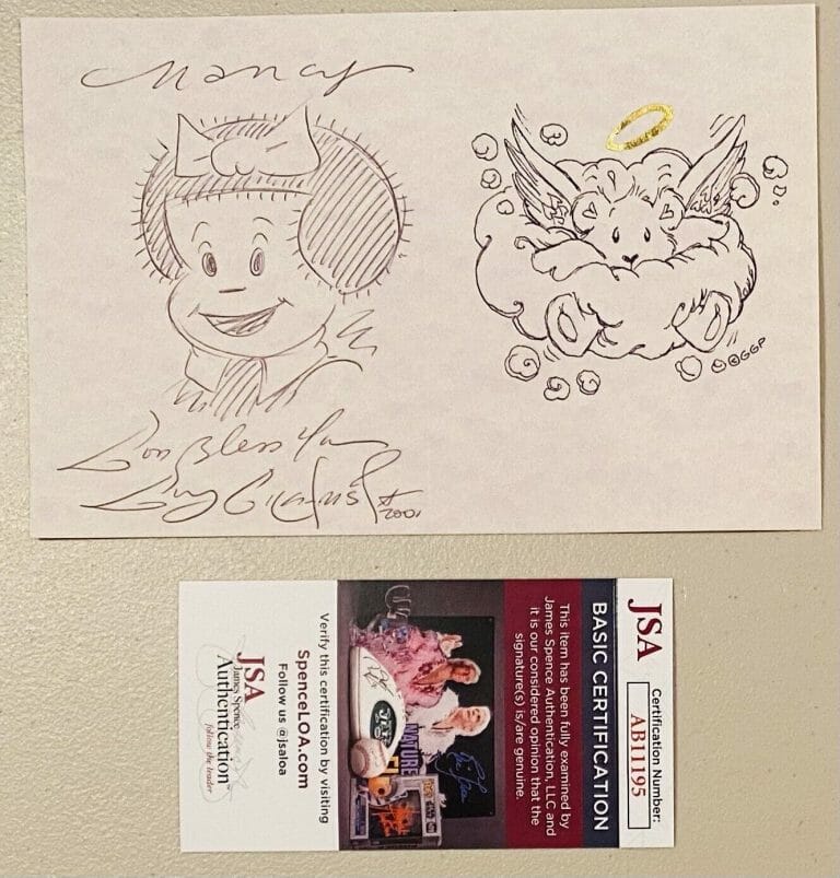 GUY GILCHRIST SIGNED AUTOGRAPHED 5×8 CARD W NANCY SKETCH JSA CARTOONIST
 COLLECTIBLE MEMORABILIA