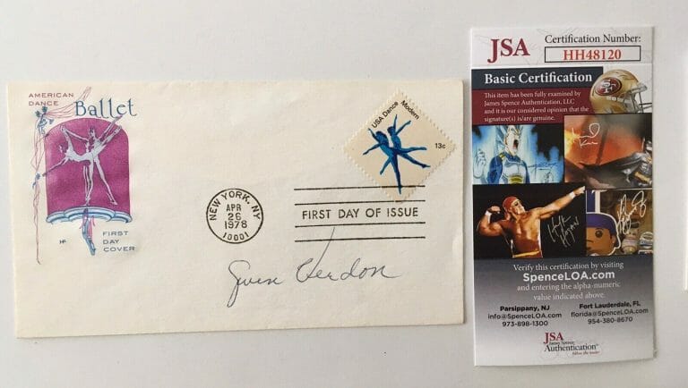 GWEN VERDON SIGNED AUTOGRAPHED FIRST DAY COVER JSA CERTIFIED 2
 COLLECTIBLE MEMORABILIA