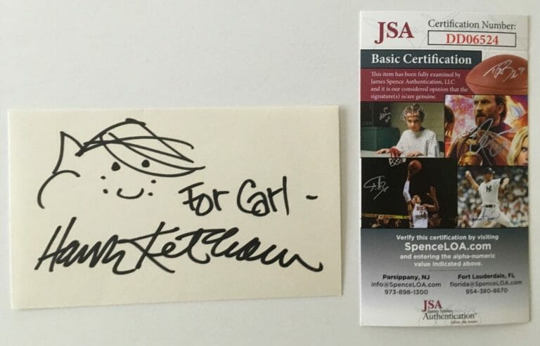 HANK KETCHAM SIGNED AUTOGRAPH 3×5 CARD W/ SKETCH JSA CERTIFIED DENNIS THE MENACE
 COLLECTIBLE MEMORABILIA