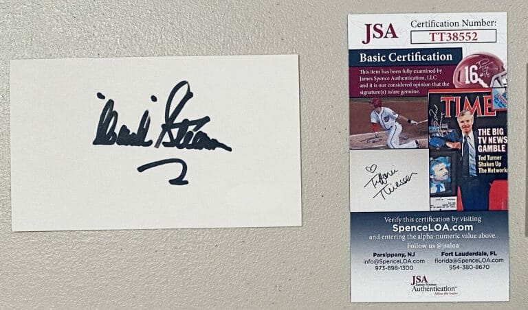 HANK STRAM SIGNED AUTOGRAPHED 3×5 CARD JSA CERT FOOTBALL HOF KANSAS CITY CHIEFS
 COLLECTIBLE MEMORABILIA