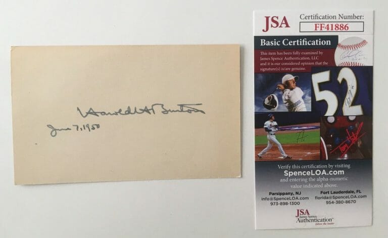 HAROLD BURTON SIGNED AUTOGRAPHED 3×5 CARD JSA CERTIFIED SUPREME COURT JUSTICE
 COLLECTIBLE MEMORABILIA