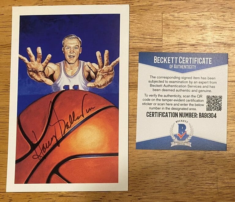 HARRY GALLATIN SIGNED AUTOGRAPHED RON LEWIS HOF POSTCARD BECKETT BAS CERT
 COLLECTIBLE MEMORABILIA