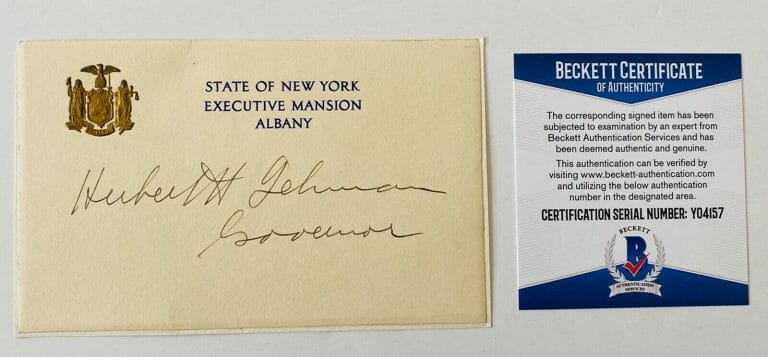HERBERT LEHMAN SIGNED AUTO 3×5 EXECUTIVE MANSION CARD BAS BECKETT NEW YORK GOV
 COLLECTIBLE MEMORABILIA