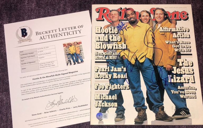 HOOTIE & THE BLOWFISH SIGNED ROLLING STONE W/ BAS LOA (NO LABEL) – 4 SIGNATURES COLLECTIBLE MEMORABILIA