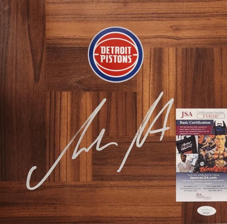 ISAIAH STEWART SIGNED FLOORBOARD W/ JSA COA #VV02187 DETROIT PISTONS COLLECTIBLE MEMORABILIA
