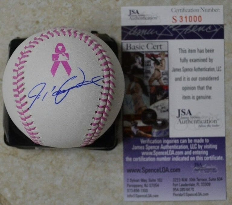 IVAN RODRIGUEZ SIGNED OMLB BREAST CANCER BASEBALL W/ JSA COA #S31000 PUDGE COLLECTIBLE MEMORABILIA