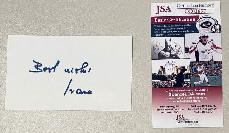 IVANA TRUMP SIGNED AUTOGRAPHED 3×5 CARD JSA CERTIFIED DONALD
 COLLECTIBLE MEMORABILIA