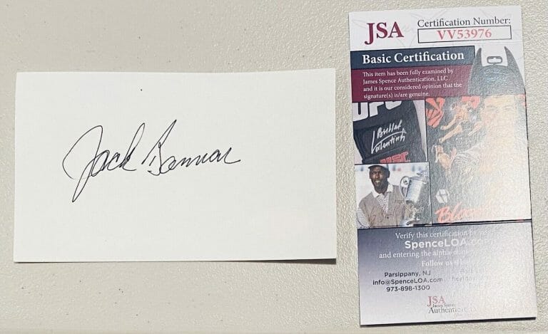 JACK BANNON SIGNED AUTOGRAPHED 3×5 CARD JSA CERTIFIED LOU GRANT
 COLLECTIBLE MEMORABILIA