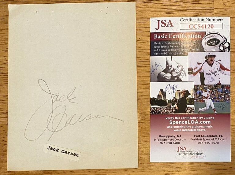 JACK CARSON SIGNED AUTOGRAPHED 4.5 X 6 ALBUM PAGE JSA CERT CAT ON A HOT TIN ROOF
 COLLECTIBLE MEMORABILIA