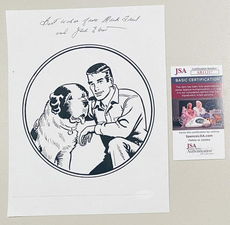 JACK ELROD SIGNED AUTOGRAPHED 8.5 X 11 PAGE JSA CERT CARTOONIST MARK TRAIL
 COLLECTIBLE MEMORABILIA