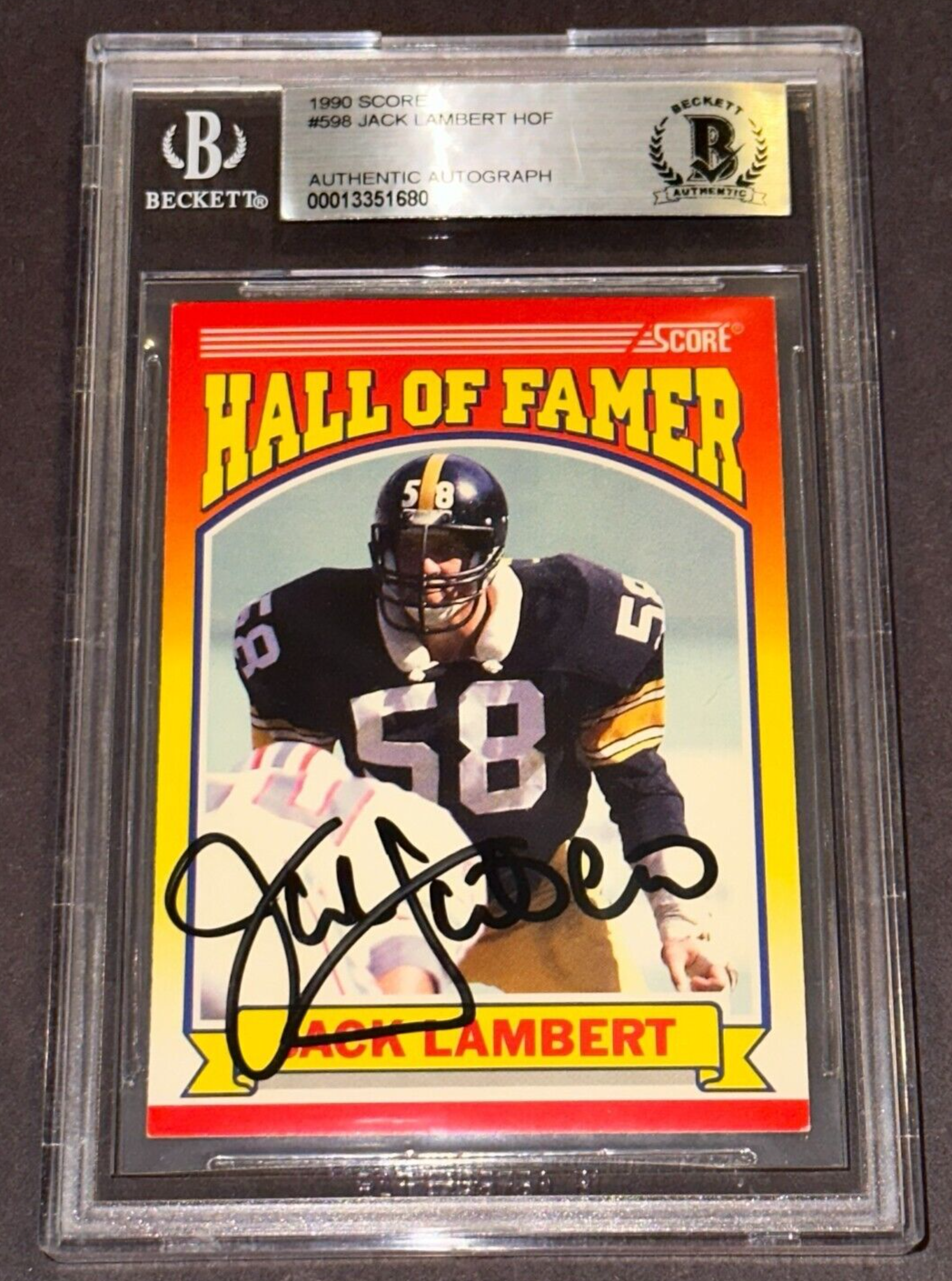 JACK LAMBERT Signed 1990 SCORE Card #598 Beckett Authenticated BAS ...