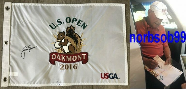 JACK NICKLAUS SIGNED AUTOGRAPH OAKMONT U.S. OPEN FLAG W/EXACT PROOF & COA
 COLLECTIBLE MEMORABILIA