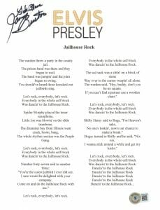 JAMES BURTON SIGNED ELVIS PRESLEY JAILHOUSE ROCK LYRIC SHEET 8.5×11 BECKETT COA COLLECTIBLE MEMORABILIA