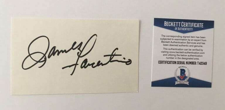 JAMES FARENTINO SIGNED AUTOGRAPHED 3×5 CARD BAS BECKETT CERTIFIED
 COLLECTIBLE MEMORABILIA