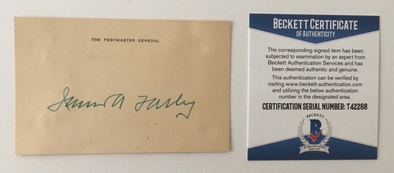 JAMES FARLEY SIGNED AUTOGRAPHED 3×5 CARD BAS BECKETT COCA COLA POSTMASTER GEN
 COLLECTIBLE MEMORABILIA