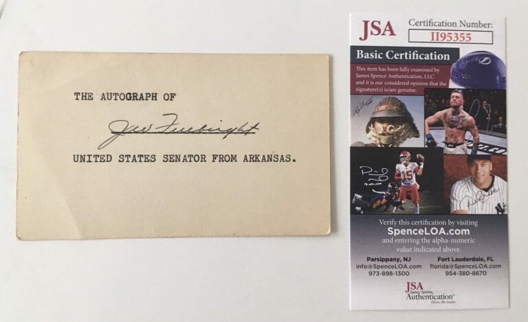 JAMES FULBRIGHT SIGNED AUTOGRAPHED 3×5 CARD JSA CERTIFIED SENATOR ARKANSAS
 COLLECTIBLE MEMORABILIA