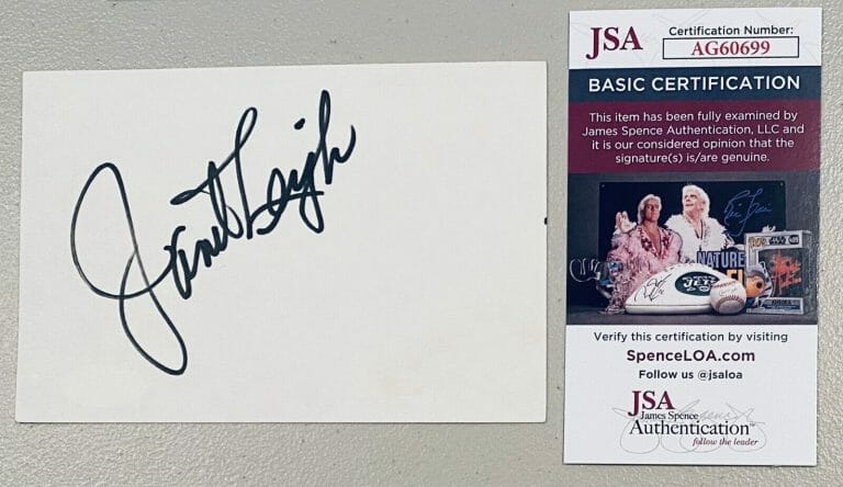 JANET LEIGH SIGNED AUTOGRAPHED 4×6 CARD JSA CERTIFIED PSYCHO
 COLLECTIBLE MEMORABILIA