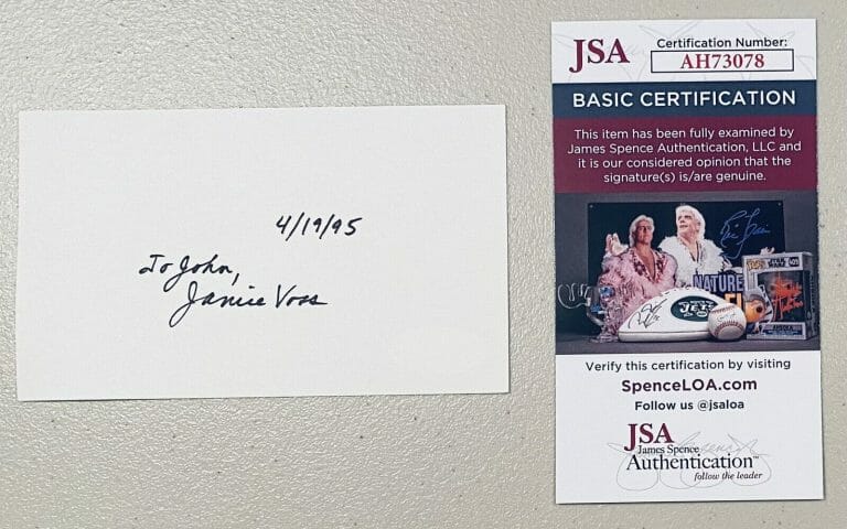 JANICE VOSS SIGNED AUTOGRAPHED 3×5 CARD JSA CERTIFIED ASTRONAUT NASA
 COLLECTIBLE MEMORABILIA