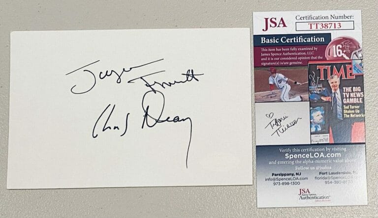 JAYNE TORVILL & CHRISTOPHER DEAN SIGNED AUTOGRAPHED 4×6 CARD JSA FIGURE SKATING
 COLLECTIBLE MEMORABILIA