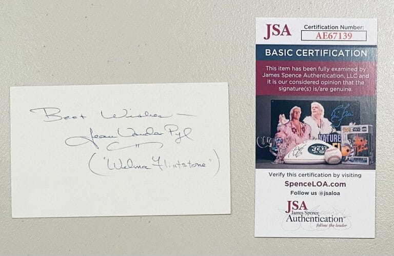 JEAN VANDER PYL SIGNED AUTOGRAPHED 3×5 CARD JSA CERT FLINTSTONES JETSONS
 COLLECTIBLE MEMORABILIA