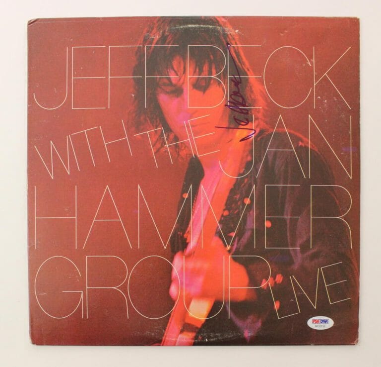 JEFF BECK SIGNED AUTOGRAPH ALBUM VINYL RECORD WITH THE JAN HAMMER GROUP LIVE PSA COLLECTIBLE MEMORABILIA