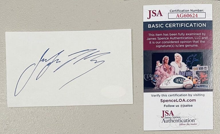 JENNIFER TILLY SIGNED AUTOGRAPHED 3×5 CARD JSA CERTIFIED BOUND CHUCKY
 COLLECTIBLE MEMORABILIA
