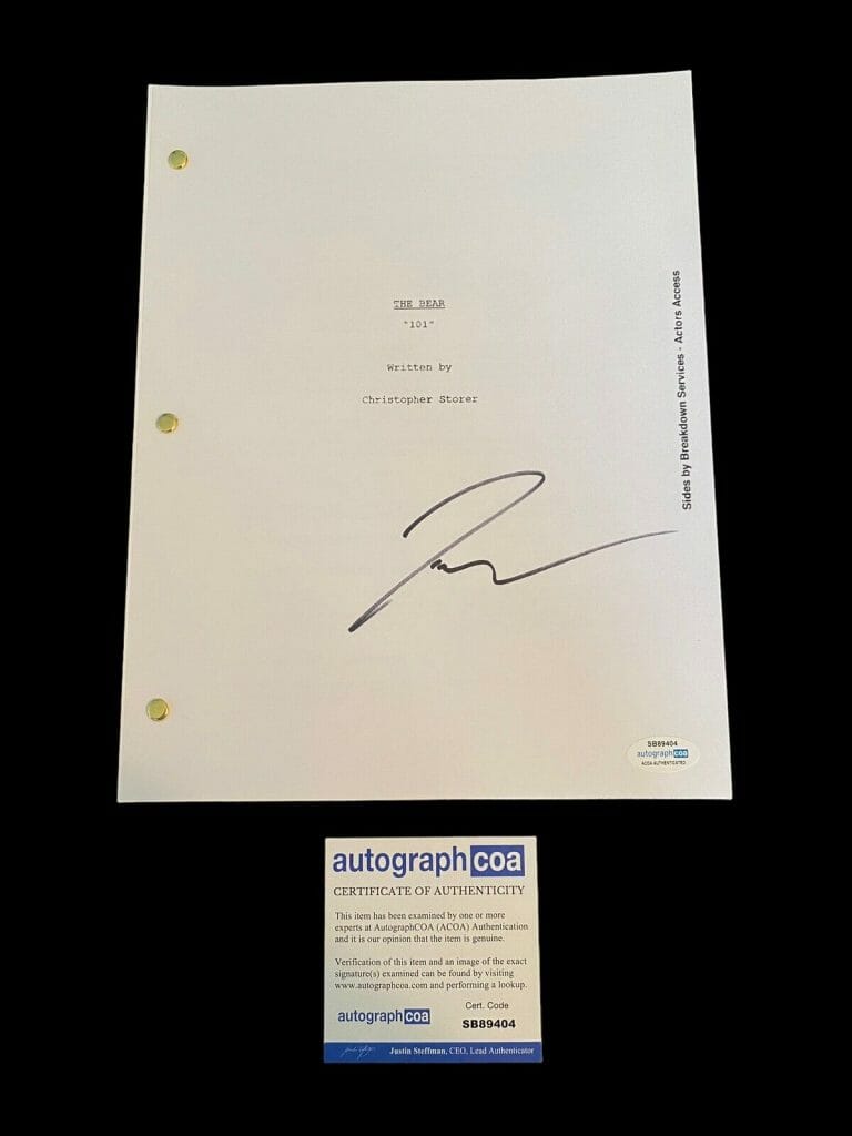 JEREMY ALLEN WHITE ‘THE BEAR’ TV SHOW SIGNED AUTOGRAPHED COMPLETE SCRIPT ACOA
 COLLECTIBLE MEMORABILIA