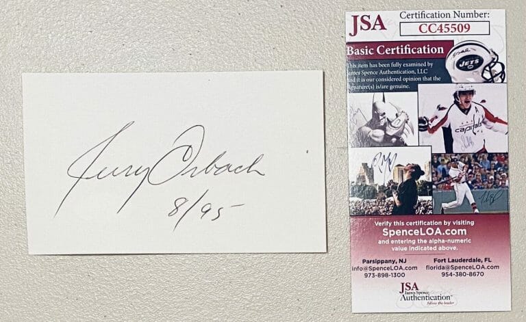 JERRY ORBACH SIGNED AUTOGRAPHED 3×5 CARD JSA CERTIFIED LAW & ORDER
 COLLECTIBLE MEMORABILIA