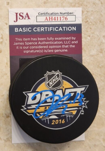 JESSE PULJUJARVI SIGNED 2016 NHL DRAFT PUCK W/ JSA COA #AH41176 EDMONTON OILERS COLLECTIBLE MEMORABILIA