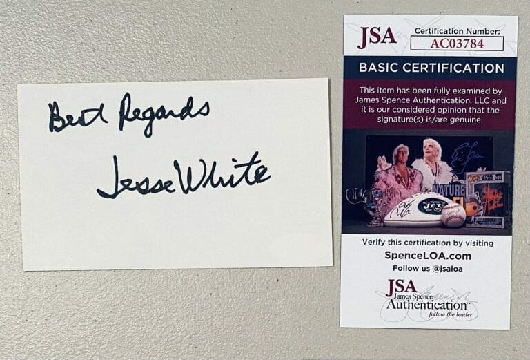 JESSE WHITE SIGNED AUTOGRAPHED 3×5 CARD JSA CERT MAYTAG REPAIRMAN OL’ LONELY
 COLLECTIBLE MEMORABILIA