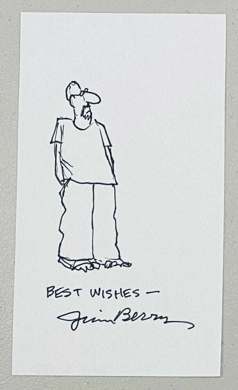 JIM BERRY SIGNED AUTOGRAPHED 4×7 PAGE W SKETCH JSA LETTER BERRY’S WORLD
 COLLECTIBLE MEMORABILIA