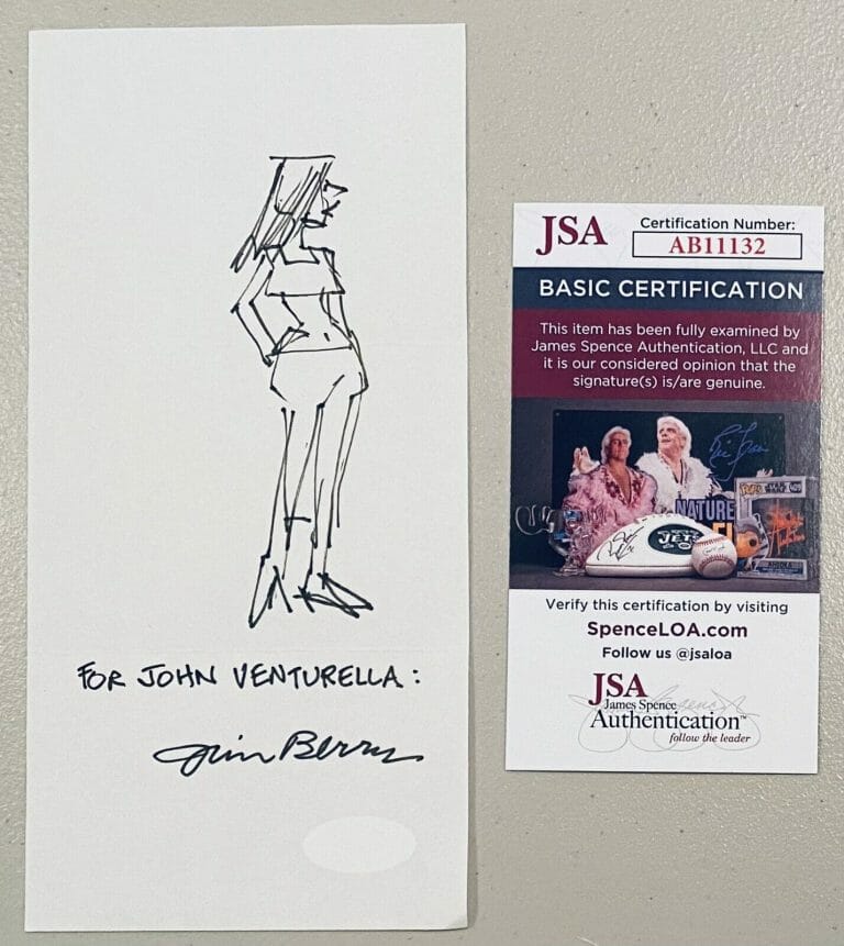 JIM BERRY SIGNED AUTOGRAPHED 4×8 PAGE W SKETCH JSA CERT CARTOONIST BERRY’S WORLD
 COLLECTIBLE MEMORABILIA