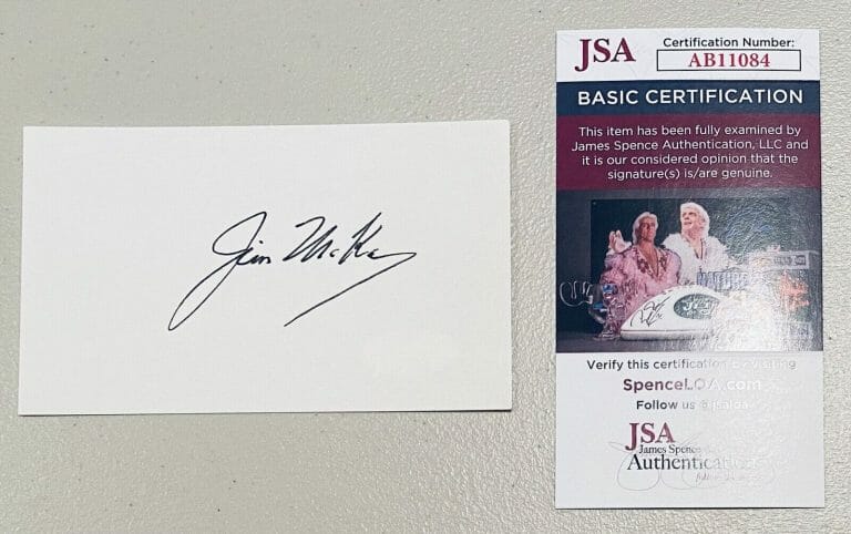 JIM MCKAY SIGNED AUTOGRAPHED 3×5 CARD JSA CERT WIDE WORLD OF SPORTS JOURNALIST 2
 COLLECTIBLE MEMORABILIA