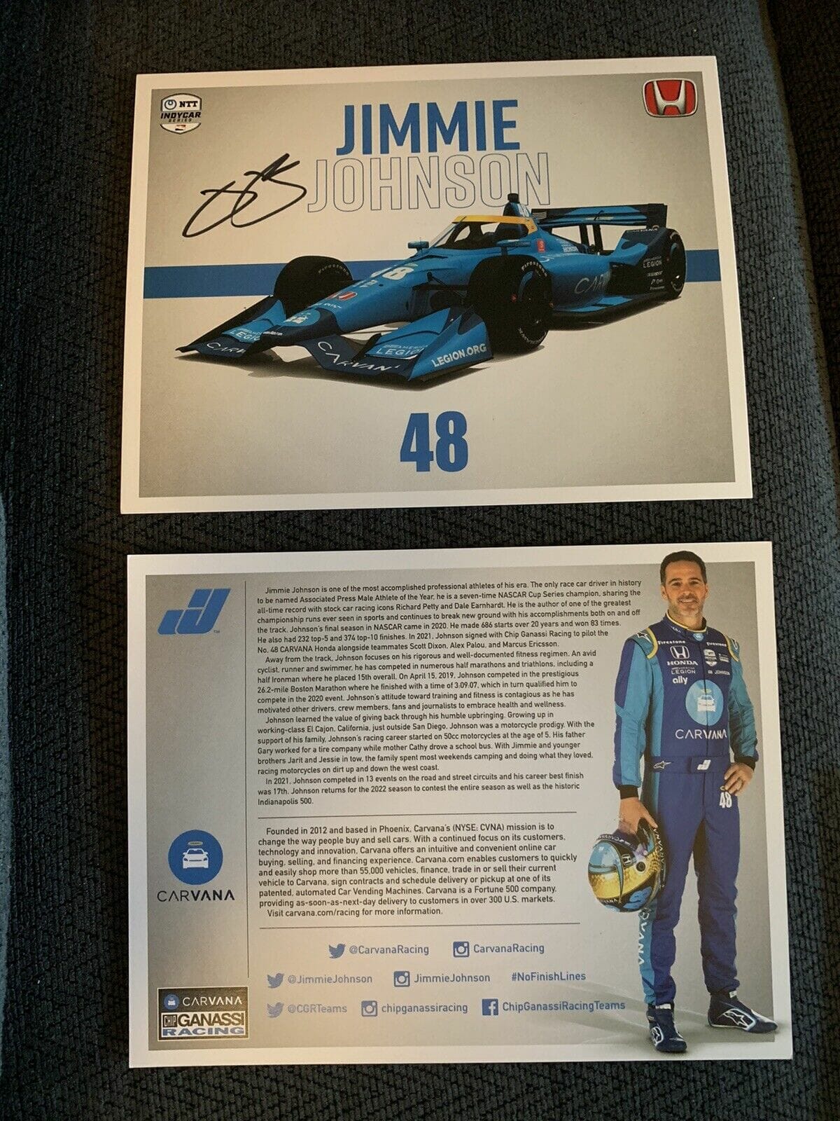 Jimmie Johnson Indianapolis Indy 500 Signed Car Promo Card Autographed 2022
Opens in a new window or tab