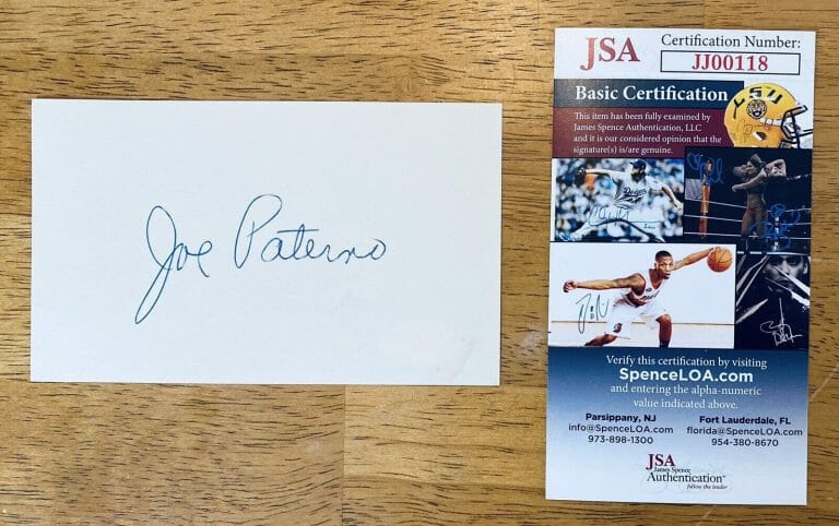 JOE PATERNO SIGNED 3×5 CARD JSA CERTIFIED COLLEGE FOOTBALL HOF PENN STATE
 COLLECTIBLE MEMORABILIA
