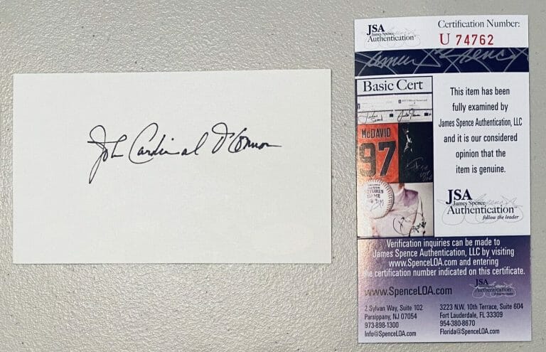 JOHN CARDINAL O’CONNOR SIGNED AUTOGRAPHED 3×5 CARD JSA CERTIFIED
 COLLECTIBLE MEMORABILIA