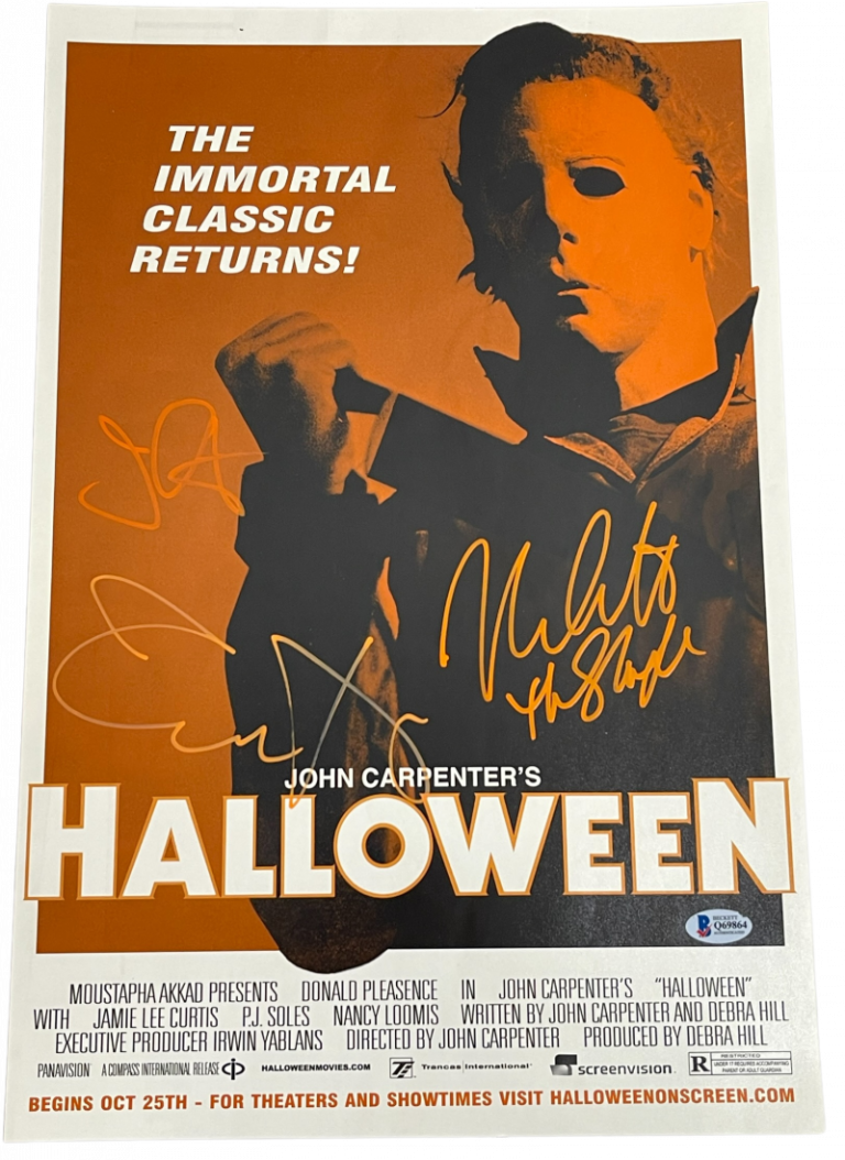 JOHN CARPENTER JAMIE LEE CURTIS NICK CASTLE SIGNED HALLOWEEN 12X18 PHOTO BAS LOA COLLECTIBLE MEMORABILIA