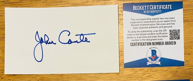 JOHN CONTE SIGNED AUTOGRAPHED 3×5 CARD BAS BECKETT CERT MAN WITH THE GOLDEN ARM
 COLLECTIBLE MEMORABILIA